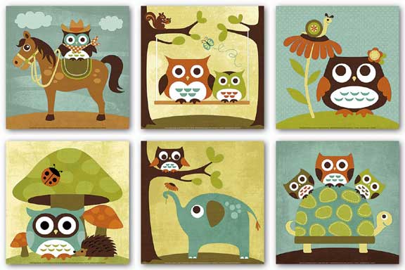 Owls Set (Six Prints) by Nancy Lee