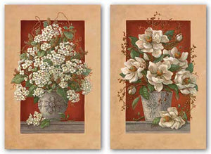 Magnolias En Rouge and Hydrangeas En Rouge Set by Janet Kruskamp