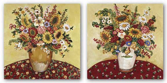 Rooster Vase Floral and Golden Vase Floral Set by Suzanne Etienne