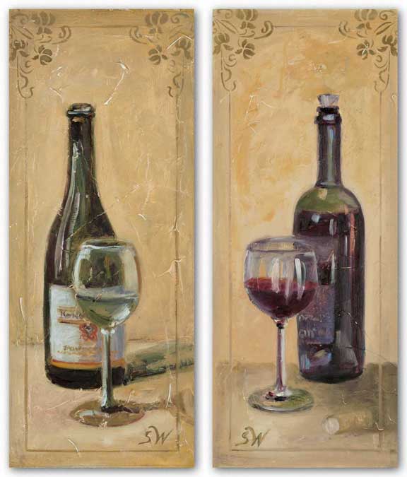 White and Red Wine With Glass Set by Shari White