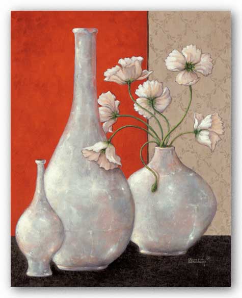 Silverleaf And Poppies I by Janet Kruskamp
