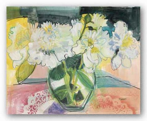 White Bouquet on Pink Table by Maret Hensick