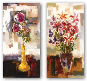 Lilies in Purple Vase and Roses in Gold Set by Yona