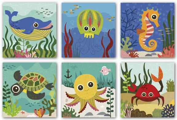 Ocean Animals Set (Six Prints) by Jenn Ski