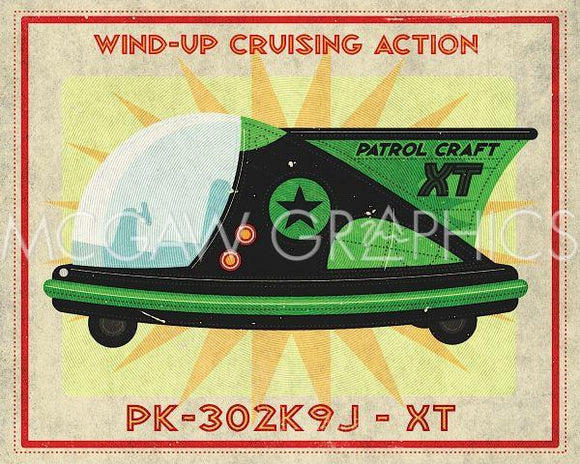 Patrol Craft XT Box Art Tin Toy by John W. Golden