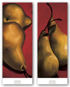Two Pears on Red Set by Sylvia Gonzalez