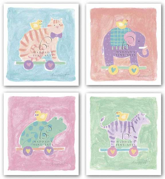 Cat, Elephant, Frog, and Zebra Toy Set by Karen Anagnost