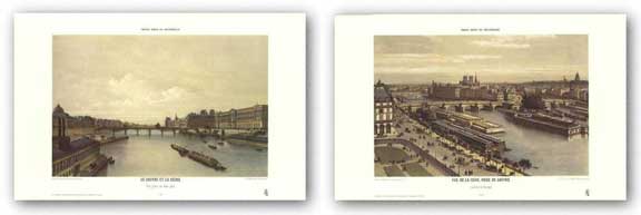 View of the Seine From the Louvre and View of the Louvre From the Seine Set by P.H. Benoist