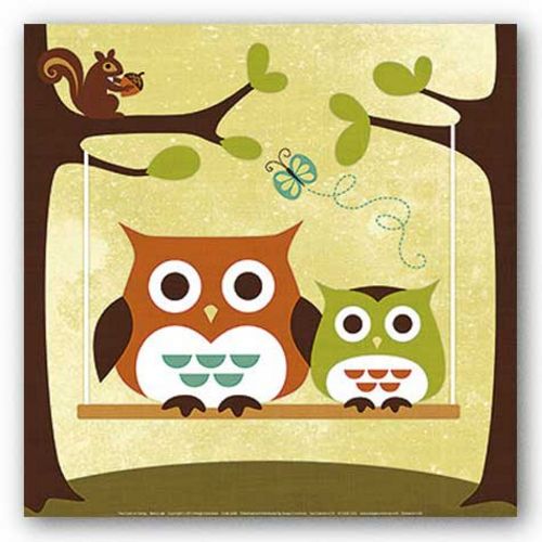 Two Owls On Swing by Nancy Lee