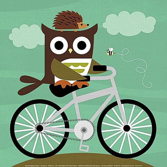 Owl and Hedgehog on Bicycle by Nancy Lee