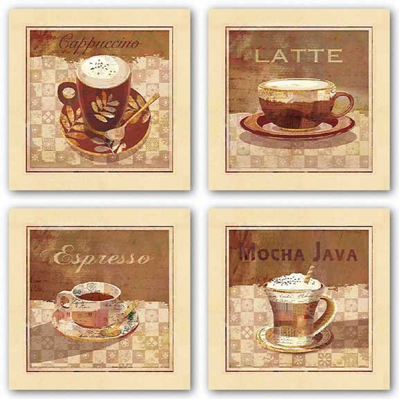 Mocha Java, Cappuccino, Latte, and Espresso Set by Linda Maron