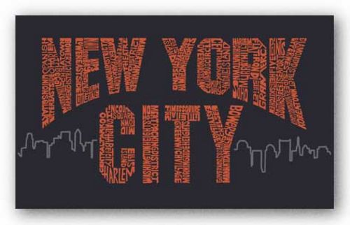 New York City Boroughs (orange on navy) by L.A. Pop Art