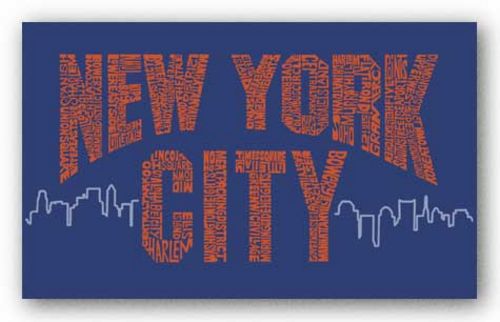 New York City Boroughs (orange on blue) by L.A. Pop Art