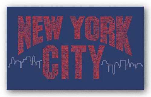 New York City Boroughs (red on blue) by L.A. Pop Art