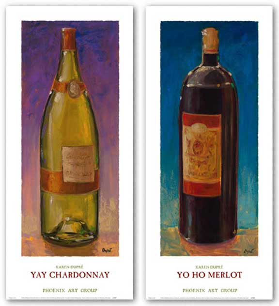 Yo Ho Merlot and Yay Chardonnay Set by Karen Dupre