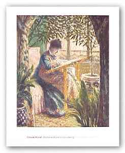 Madame Monet Embroidering by Claude Monet
