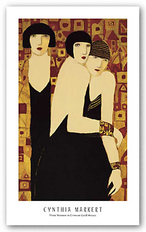 Three Women in Crimson Gold Mosaic by Cynthia Markert