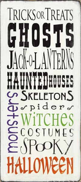Tricks or Treats Halloween Ghosts Skeletons Witches White by Barn Owl Primitives