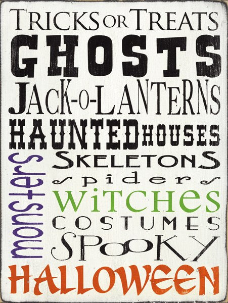 Tricks or Treats Halloween Ghosts Skeletons Witches White by Barn Owl Primitives
