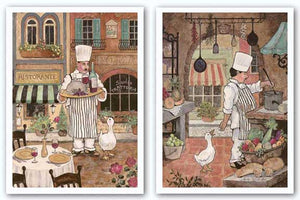 Chef with Goose and Chef with Wine Set by Betty Whiteaker