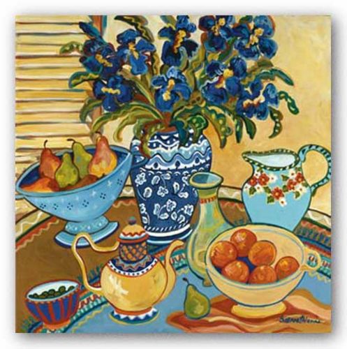Blue And White With Oranges by Suzanne Etienne