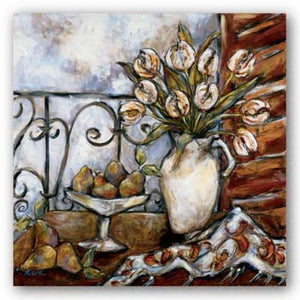 Still Life Of Tulips And Pears I by Nicole Etienne