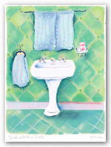 Sink With Blue Towels by Dona Turner
