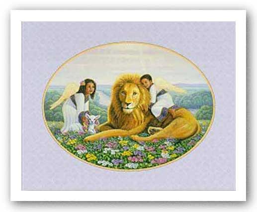 Angel Kids With Lion by Gretchen Barker